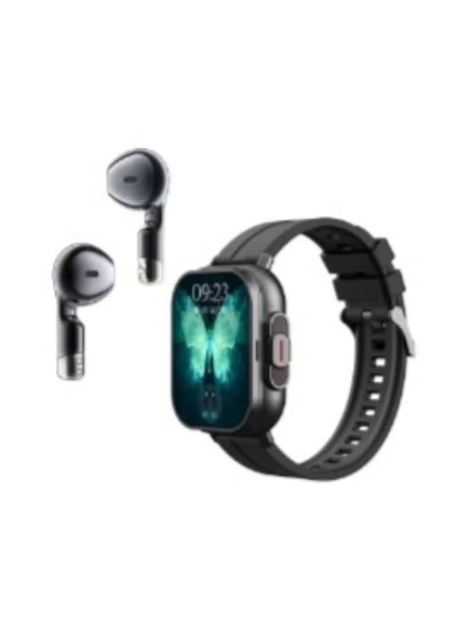 Smartbarry ساعة A70 الذكية مع سماعات أذن لاسلكية مدمجة، سوداء | حزمة ساعة وسماعات 2 في 1 مع تتبع اللياقة البدنية، مراقبة معدل ضربات القلب، إشعارات، دعم أندرويد و iOS - Image 1